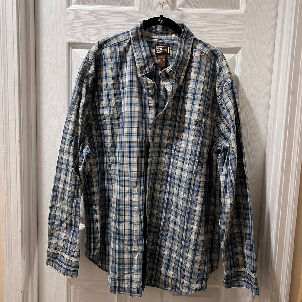 Schmidt Workwear Blue Plaid Button-Down Casual Shirt XL Classic Comfort